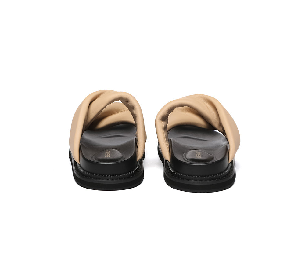 EVERAU?? Women Slides Leather Padded Twist Slip-on Sandals Eloise - UGG EXPRESS