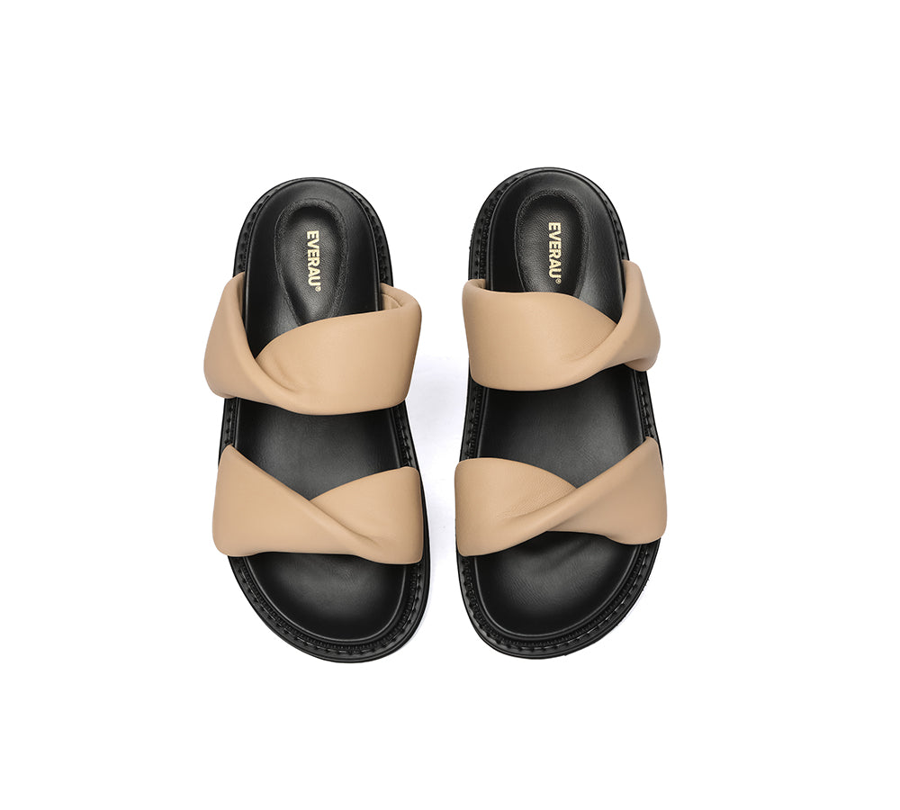 EVERAU?? Women Slides Leather Padded Twist Slip-on Sandals Eloise - UGG EXPRESS