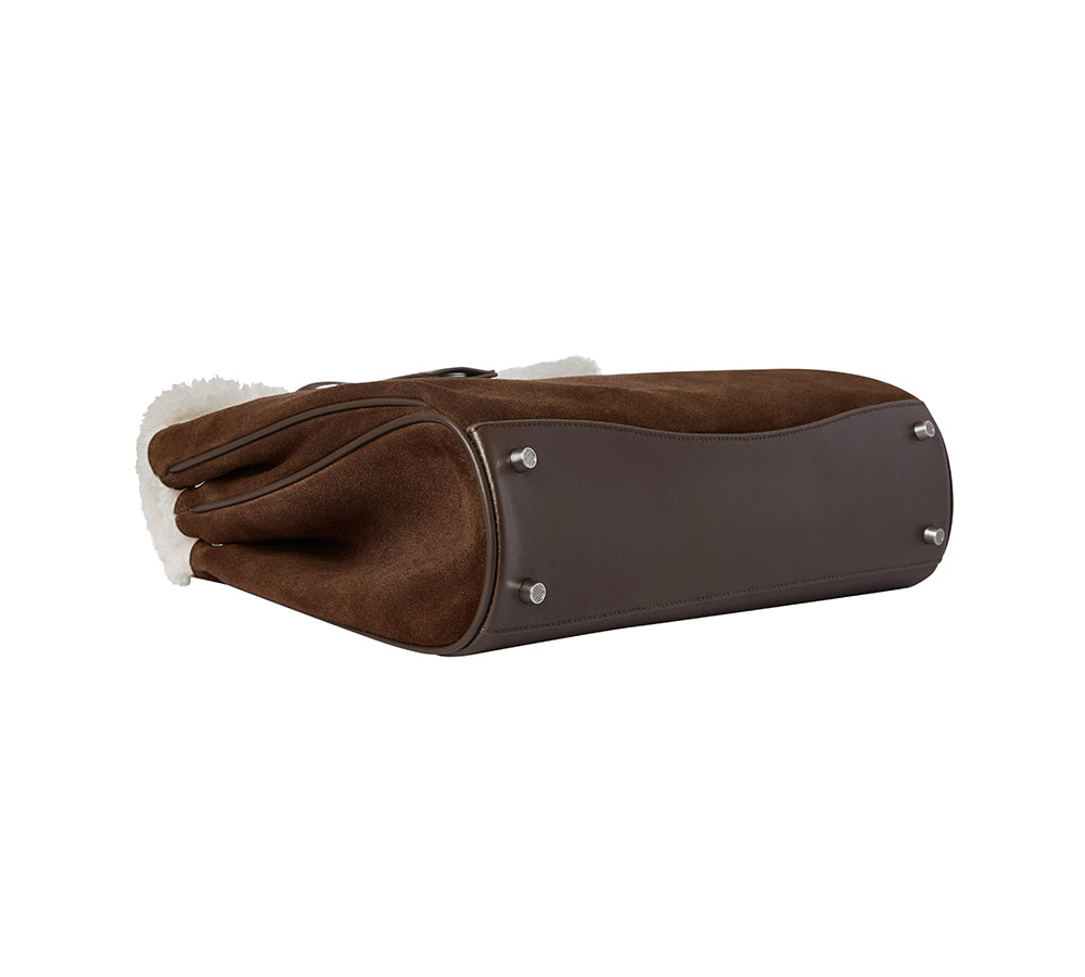 AUSTRALIAN SHEPHERD® Women Fluffy Wool Adjustable Strap Over Shoulder Tote Bag Duwel UGG AUSTRALIAN SHEPHERD