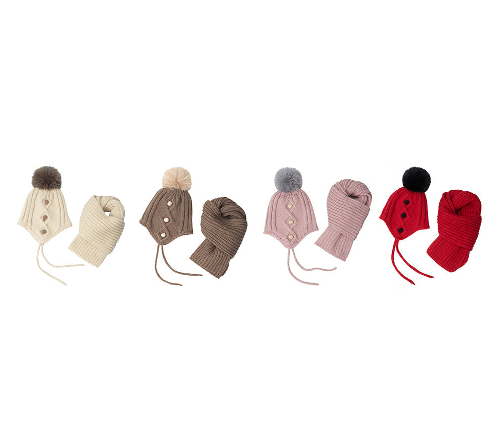 EVERAUยฎ Kids Pom Pom Beanie and Scarf Gift Set Snell