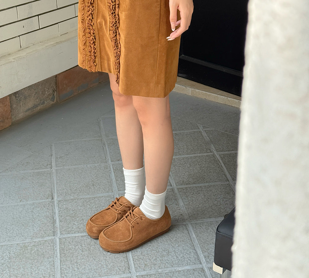 EVERAU® Women Suede Leather Lace Up Casual Wallabee Brandon EVERAU