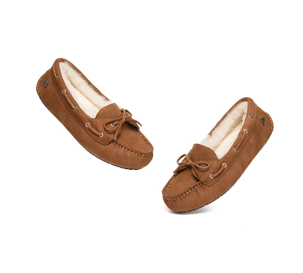 EVERAU® UGG Slippers Women Sheepskin Wool Bow Moccasins Pommie EVERAU
