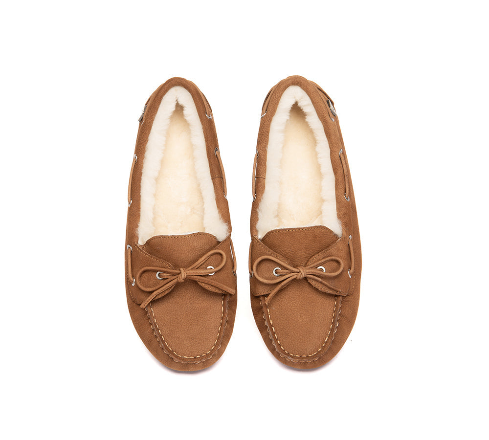 EVERAU® UGG Slippers Women Sheepskin Wool Bow Moccasins Pommie EVERAU
