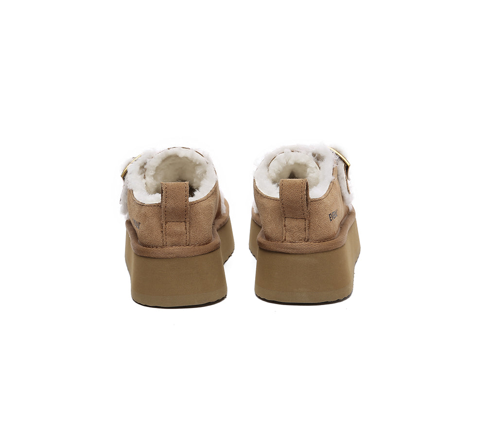 EVERAU® UGG Slippers Sheepskin Wool Adjustable Buckle Ankle Platform Tobias - UGG EXPRESS