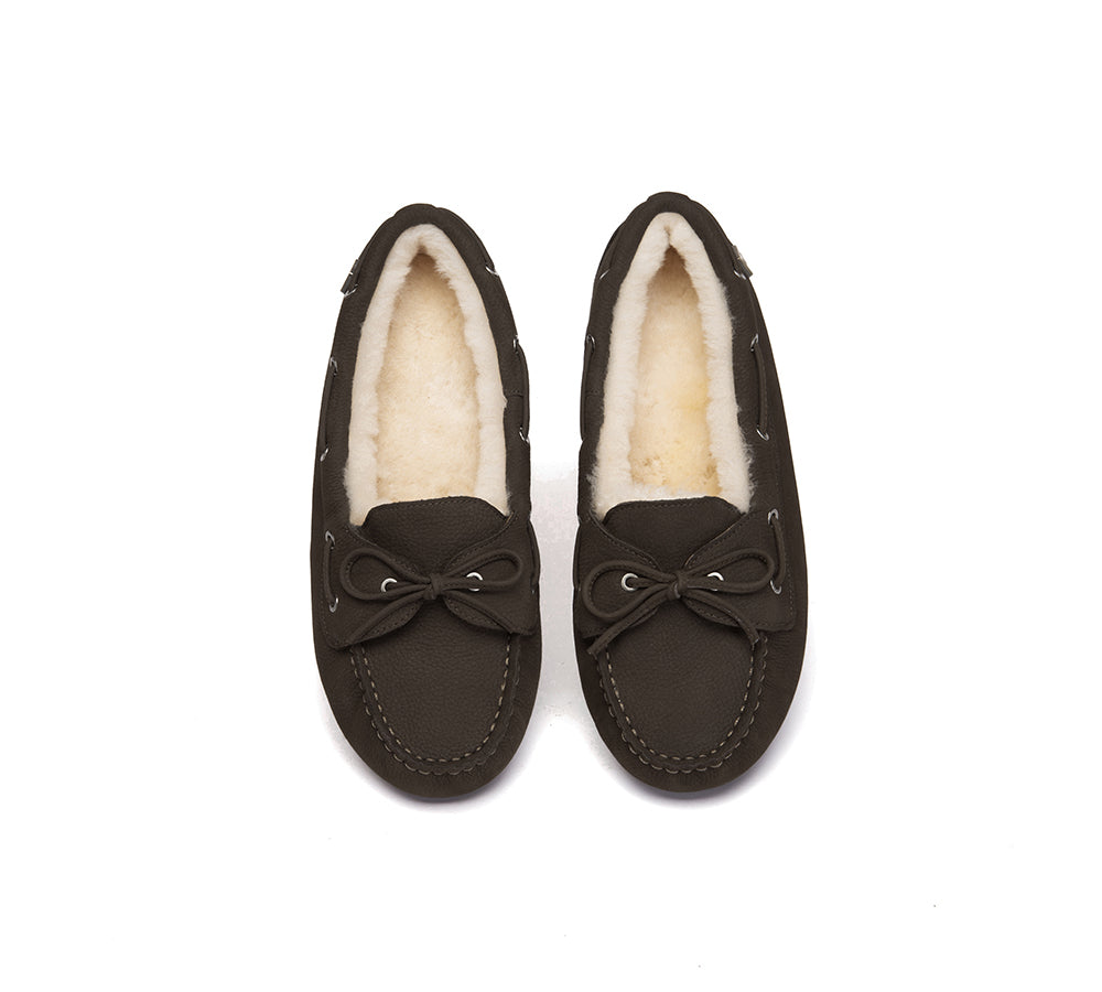 EVERAU® UGG Slippers Women Sheepskin Wool Bow Moccasins Pommie EVERAU