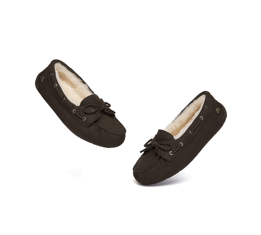 EVERAU® UGG Slippers Women Sheepskin Wool Bow Moccasins Pommie EVERAU