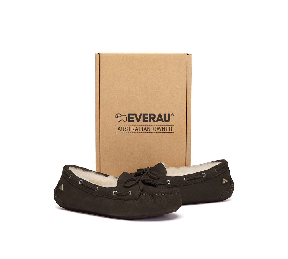 EVERAU® UGG Slippers Women Sheepskin Wool Bow Moccasins Pommie EVERAU
