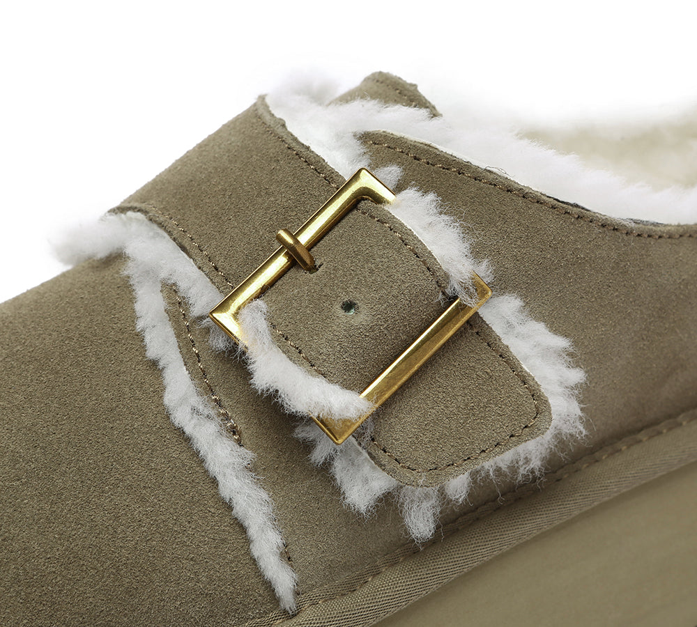EVERAU® UGG Slippers Sheepskin Wool Adjustable Buckle Ankle Platform Tobias - UGG EXPRESS