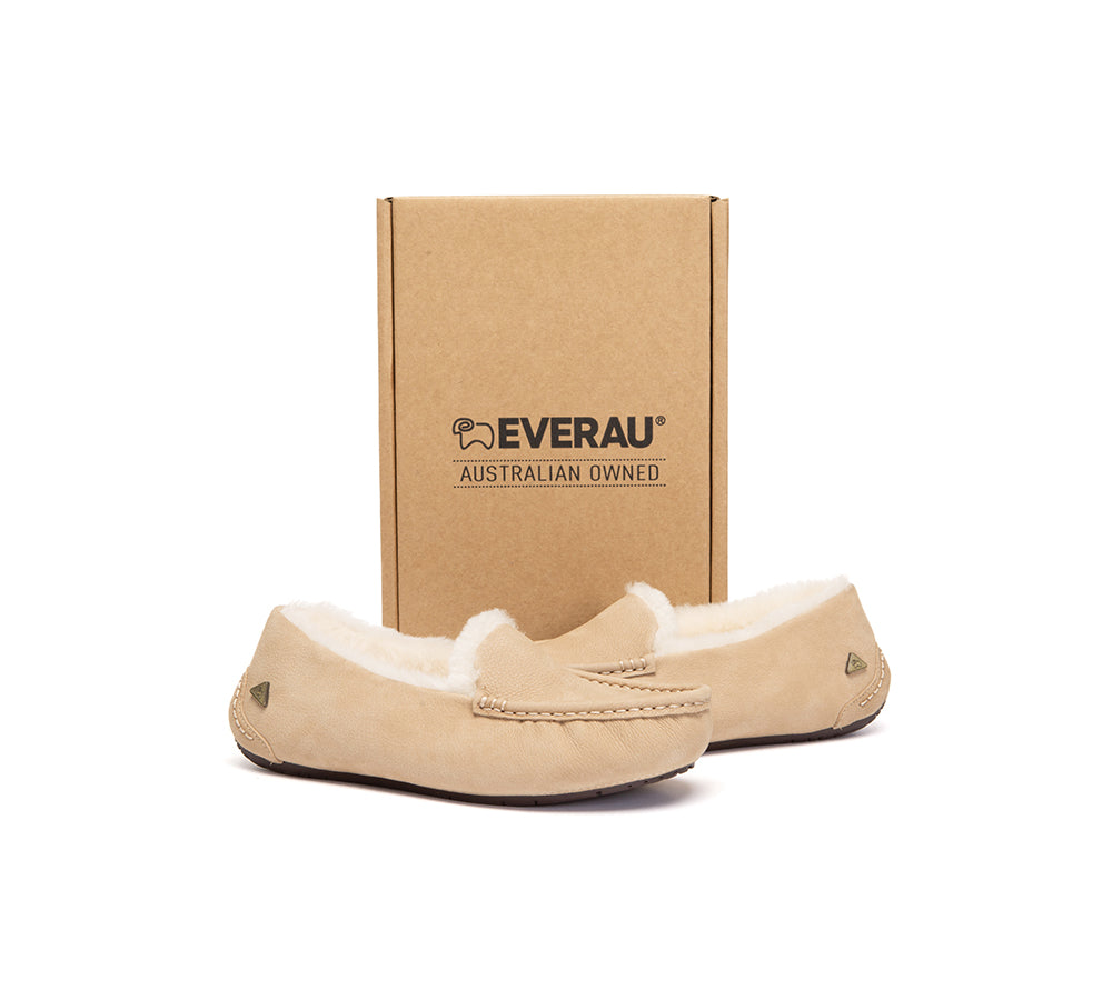 EVERAU® UGG Slippers Sheepskin Wool Moccasin Loafers Pielet EVERAU