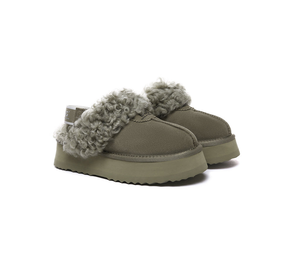 AUSTRALIAN SHEPHERD?? UGG Slippers Women Removable Wool Strap Slingback Platform Waffle Curly - UGG EXPRESS