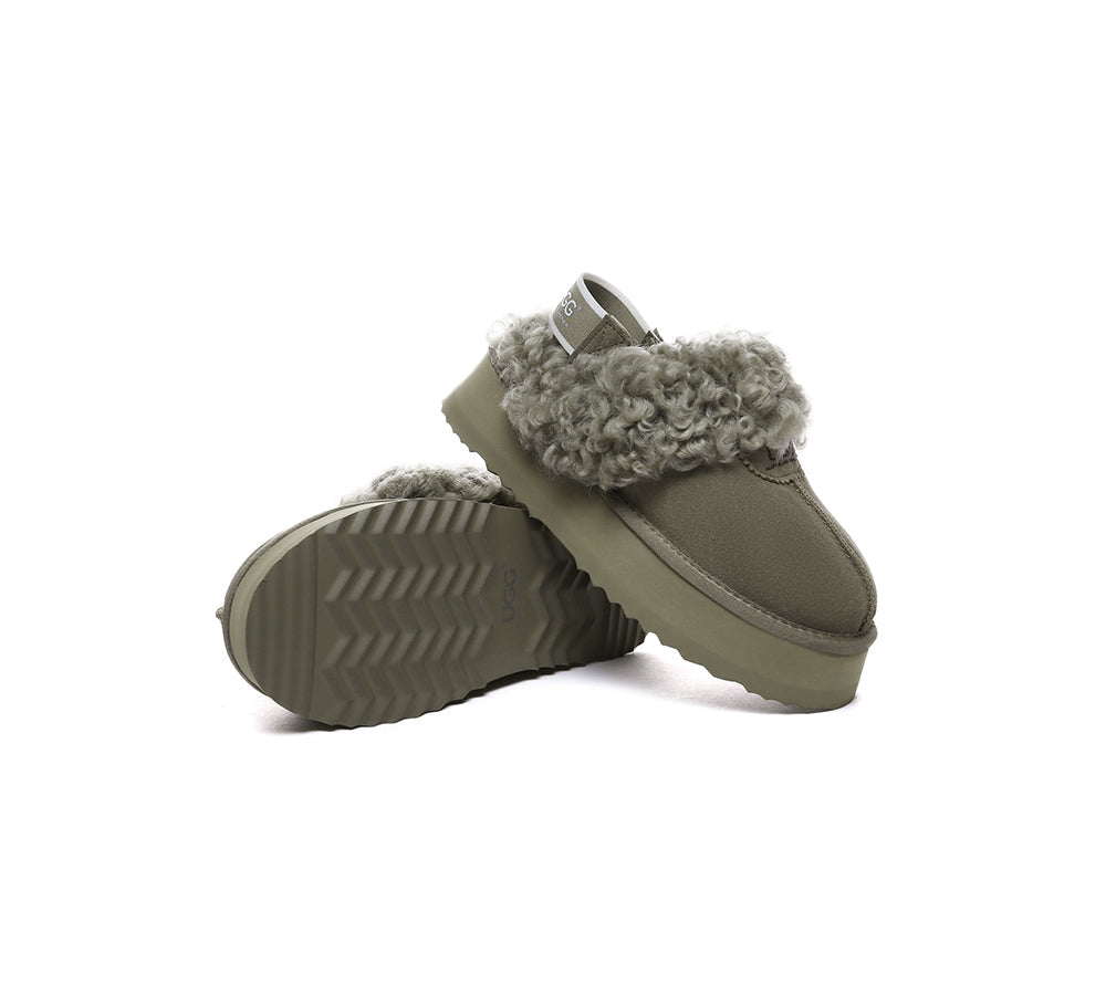 AUSTRALIAN SHEPHERD?? UGG Slippers Women Removable Wool Strap Slingback Platform Waffle Curly - UGG EXPRESS