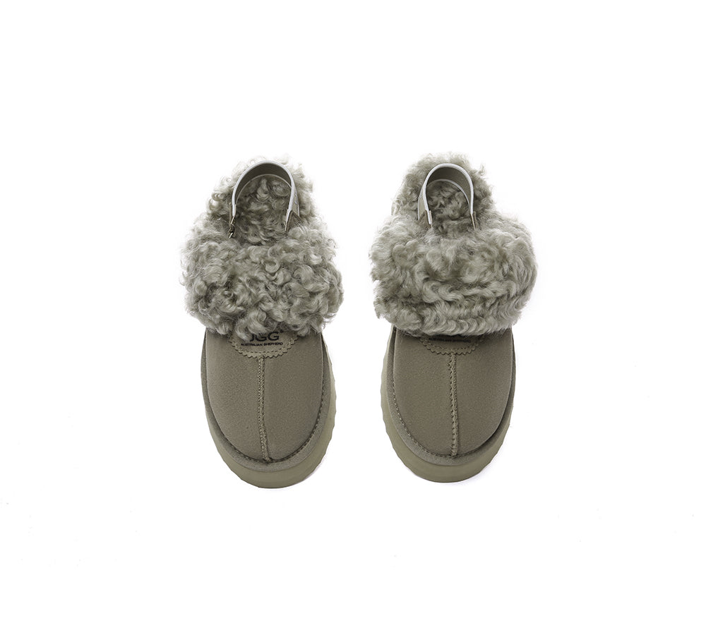 AUSTRALIAN SHEPHERD?? UGG Slippers Women Removable Wool Strap Slingback Platform Waffle Curly - UGG EXPRESS