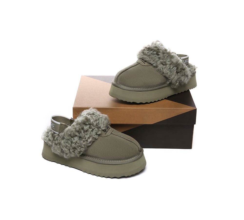 AUSTRALIAN SHEPHERD?? UGG Slippers Women Removable Wool Strap Slingback Platform Waffle Curly - UGG EXPRESS
