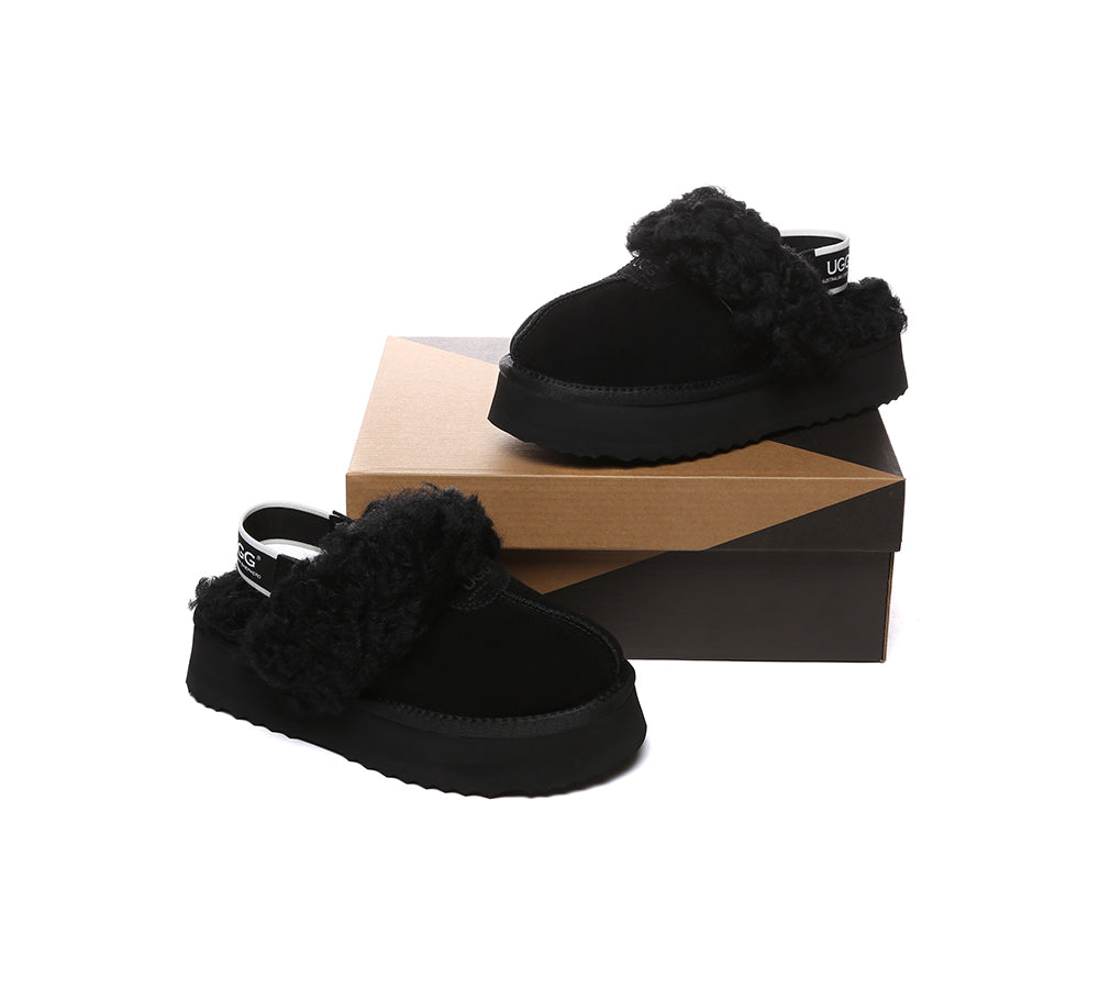 AUSTRALIAN SHEPHERD?? UGG Slippers Women Removable Wool Strap Slingback Platform Waffle Curly - UGG EXPRESS