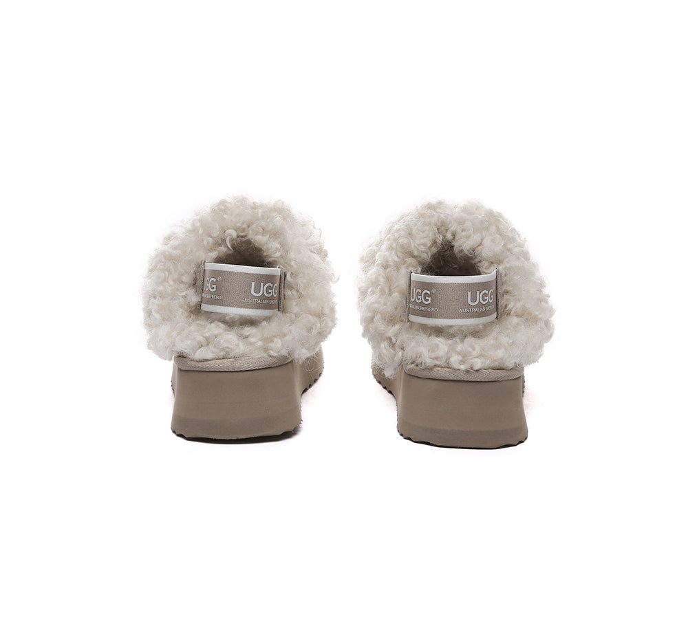 AUSTRALIAN SHEPHERD?? UGG Slippers Women Removable Wool Strap Slingback Platform Waffle Curly - UGG EXPRESS
