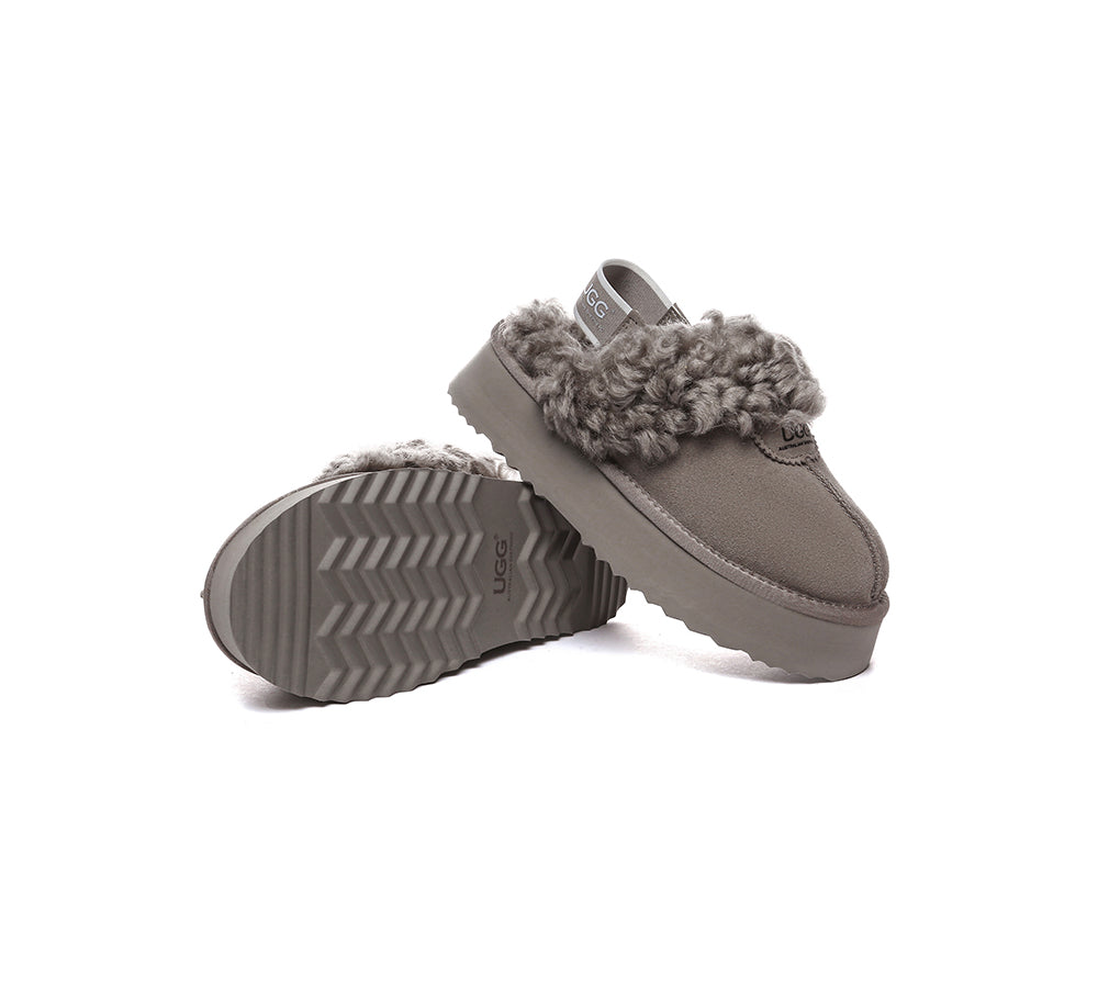 AUSTRALIAN SHEPHERD?? UGG Slippers Women Removable Wool Strap Slingback Platform Waffle Curly - UGG EXPRESS
