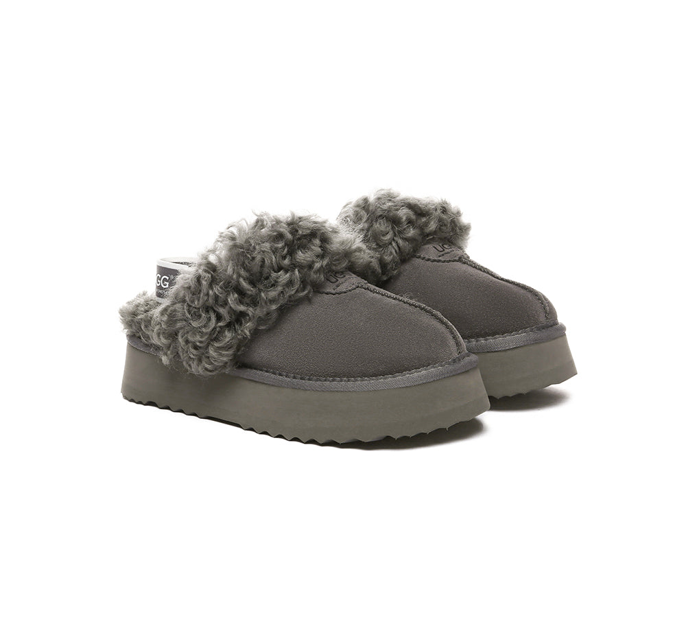 AUSTRALIAN SHEPHERD?? UGG Slippers Women Removable Wool Strap Slingback Platform Waffle Curly - UGG EXPRESS