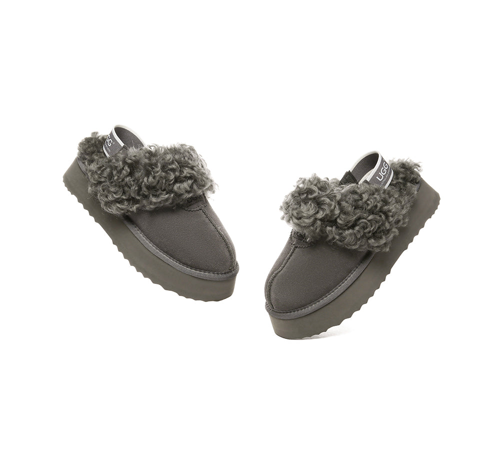 AUSTRALIAN SHEPHERD?? UGG Slippers Women Removable Wool Strap Slingback Platform Waffle Curly - UGG EXPRESS