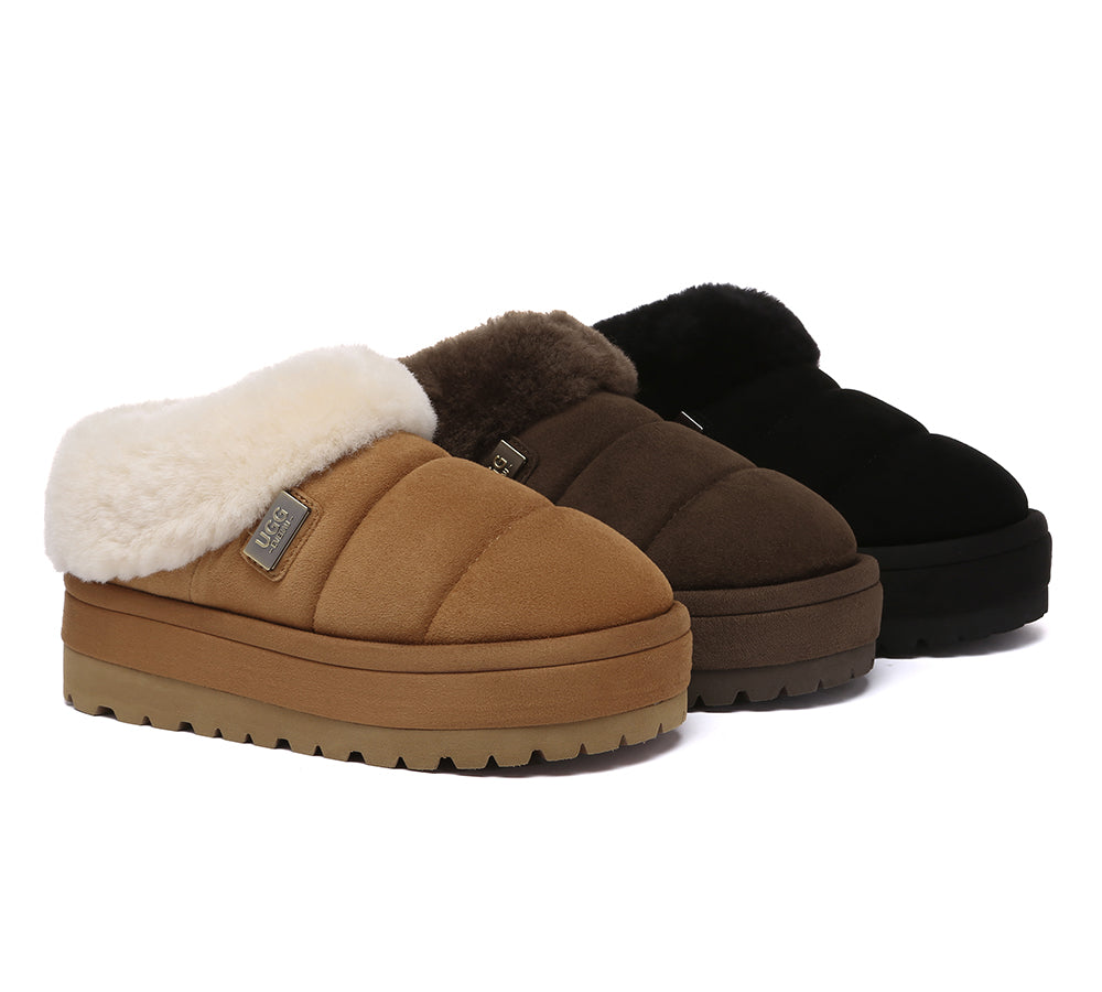 UGG EVERAU?? UGG Slippers Women Sheepskin Wool Collar Ankle Platform Ulrika - UGG EXPRESS