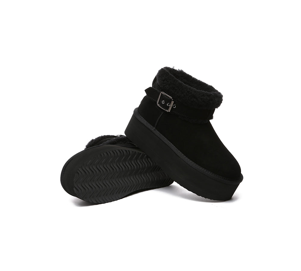 UGG EVERAU?? UGG Boots Sheepskin Wool Adjustable Buckle Ankle Platform Ula - UGG EXPRESS
