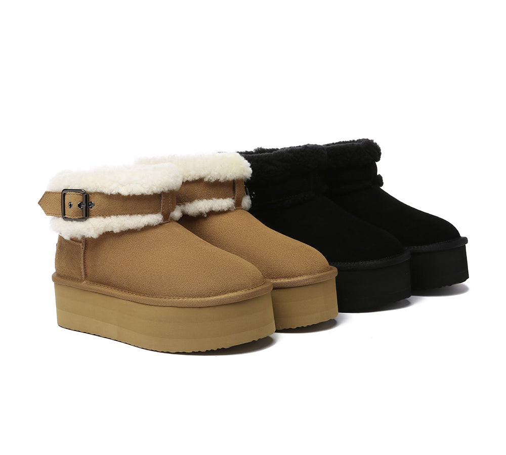UGG EVERAU?? UGG Boots Sheepskin Wool Adjustable Buckle Ankle Platform Ula - UGG EXPRESS