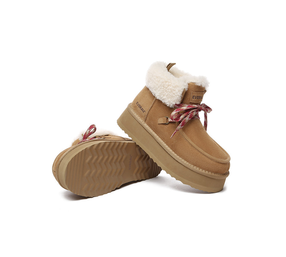 EVERAU® UGG Boots Women Sheepskin Wool Lace Up Ankle Platform Honour - UGG EXPRESS