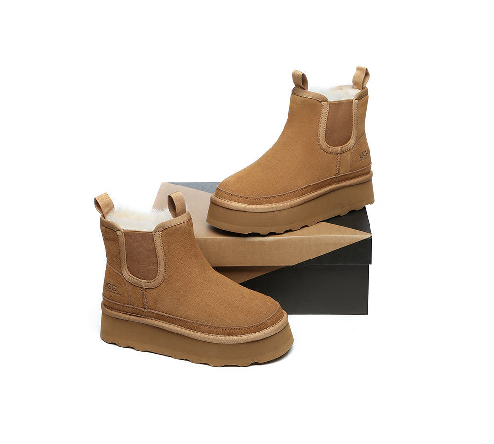 AUSTRALIAN SHEPHERD® UGG Boots Sheepskin Wool Elastic Band Platform Chelsie - UGG EXPRESS