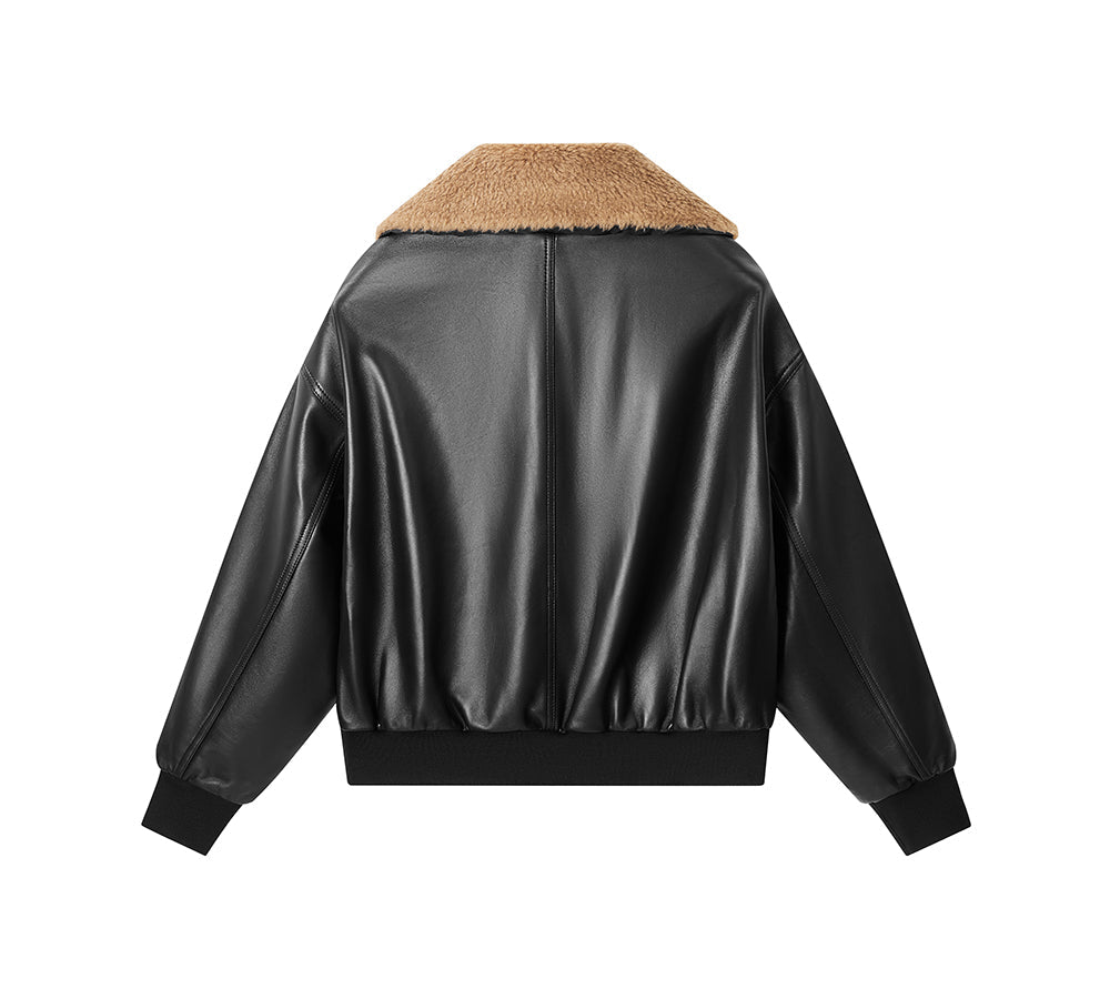 EVERAU® Sheepskin Leather Jacket Women Detachable Wool Collar Voco EVERAU