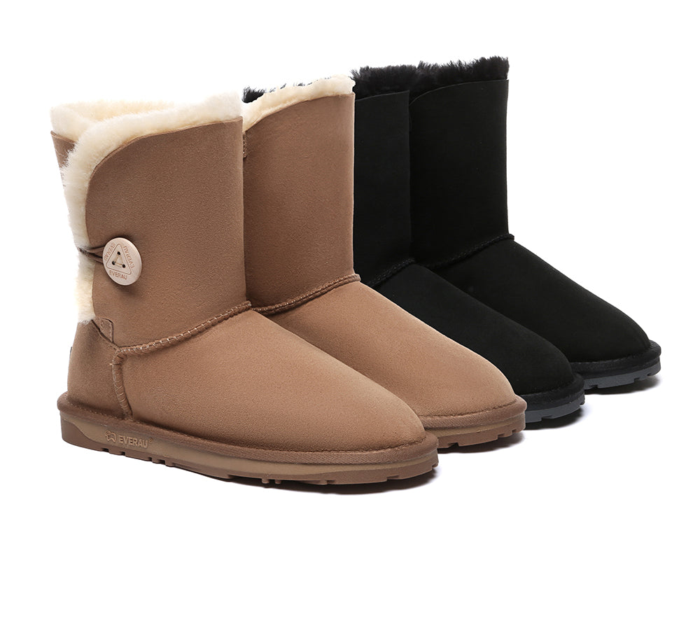 UGG EVERAU® UGG Boots Double Faced Sheepskin Wool Short Button - UGG EXPRESS