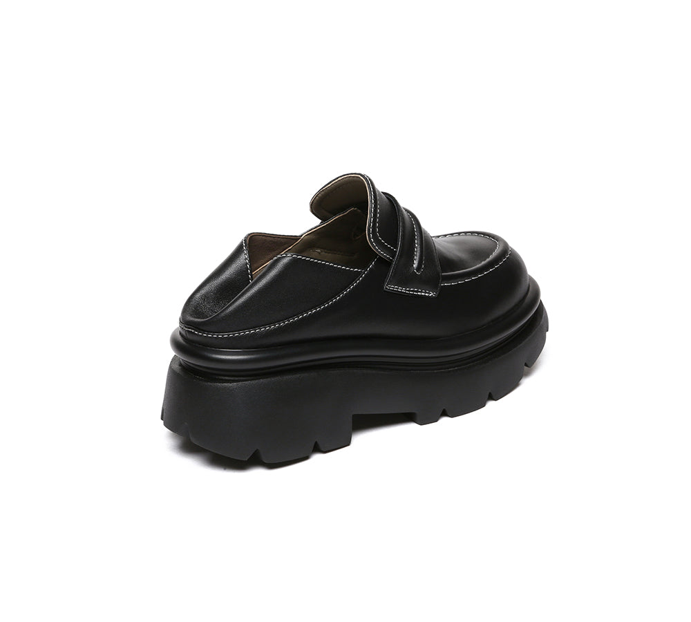 EVERAU® Women Leather Black Platform Chunky Loafers Evanna - UGG EXPRESS