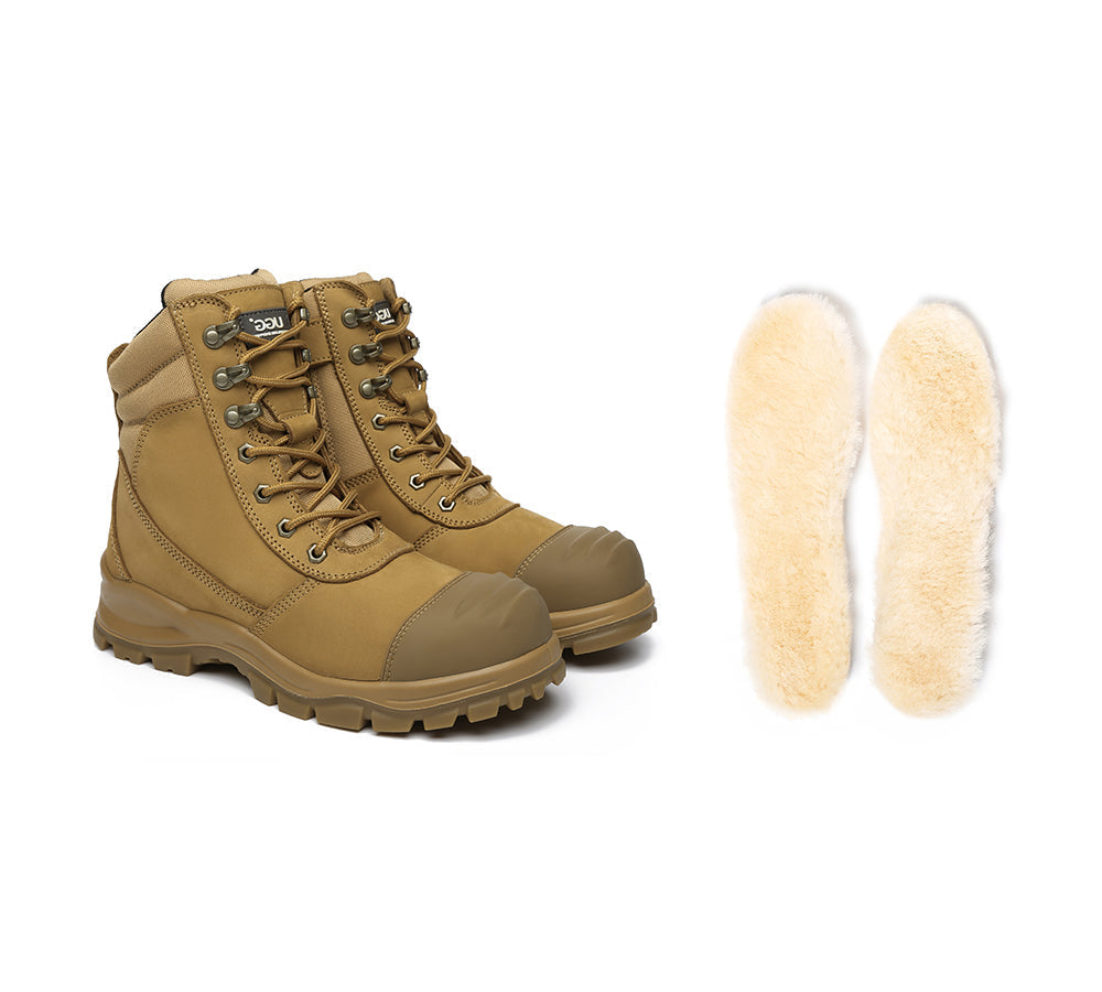 Boots - Work Safety Boots Mens Leo Lace Up Zip Steel Toe With Wool Insoles