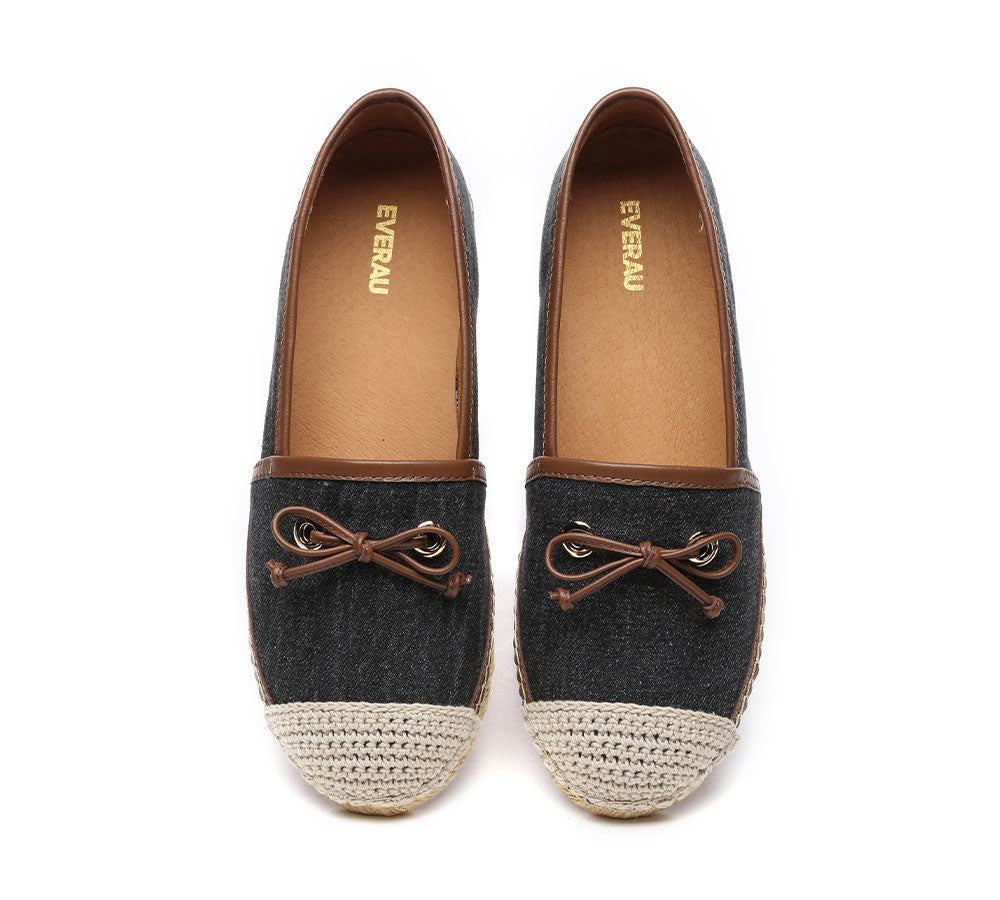 Espadrilles - Women Leather Slip-on Bow Flat Espadrilles Esther