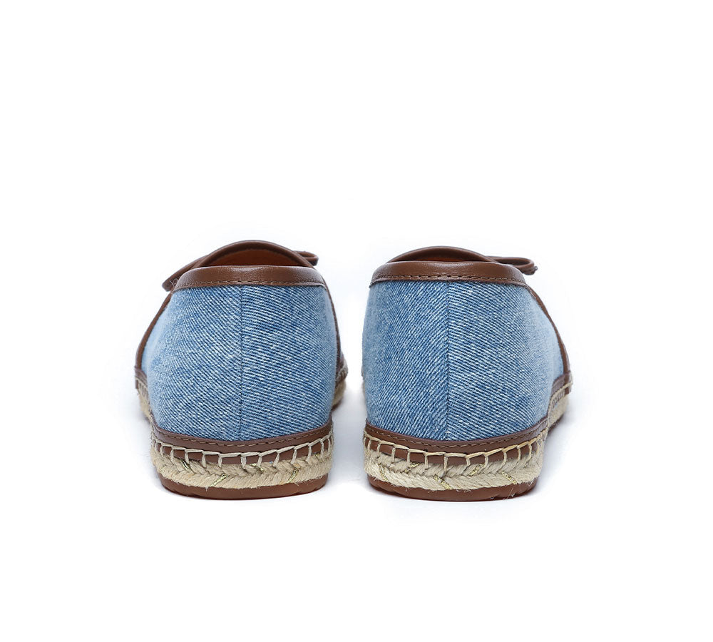 Espadrilles - Women Leather Slip-on Bow Flat Espadrilles Esther
