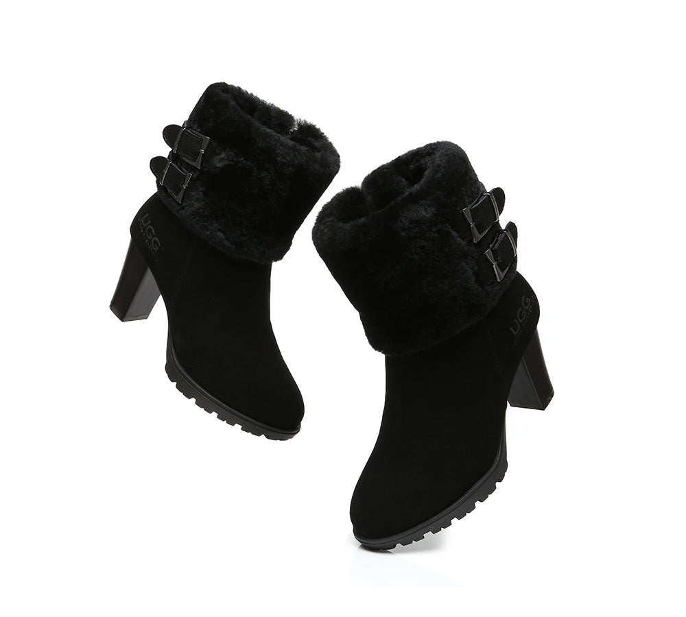 Fashion Boots - Ugg Boots Women Shearling Heels Style Candice