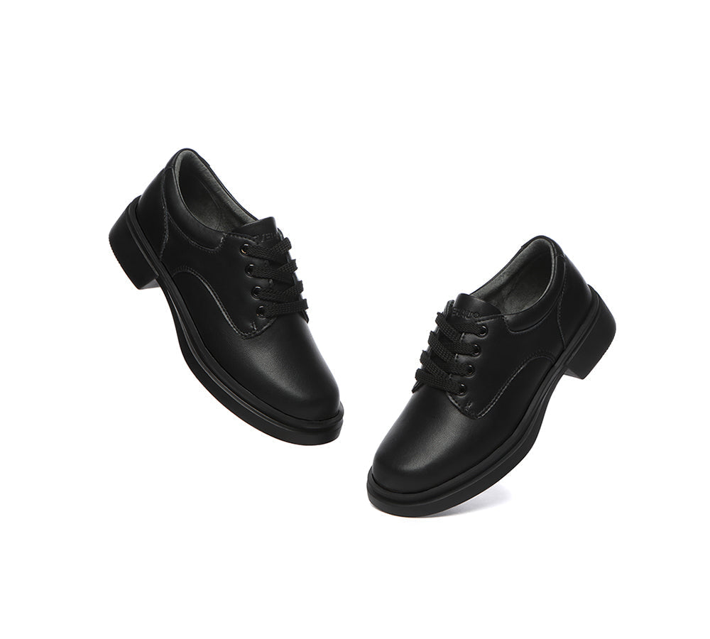 School Shoes - EVERAU® Senior Black Leather Lace Up School Shoes