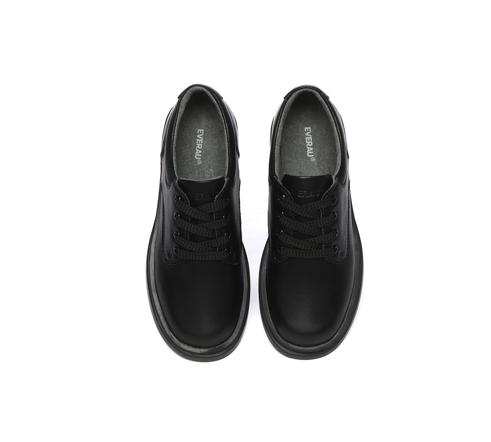 School Shoes - EVERAU® Senior Black Leather Lace Up School Shoes