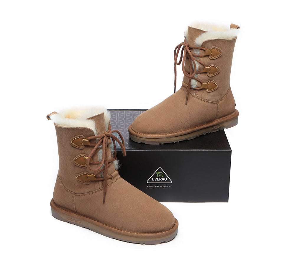 UGG Boots - Lace-up Sheepskin Boots Women Tall Stark