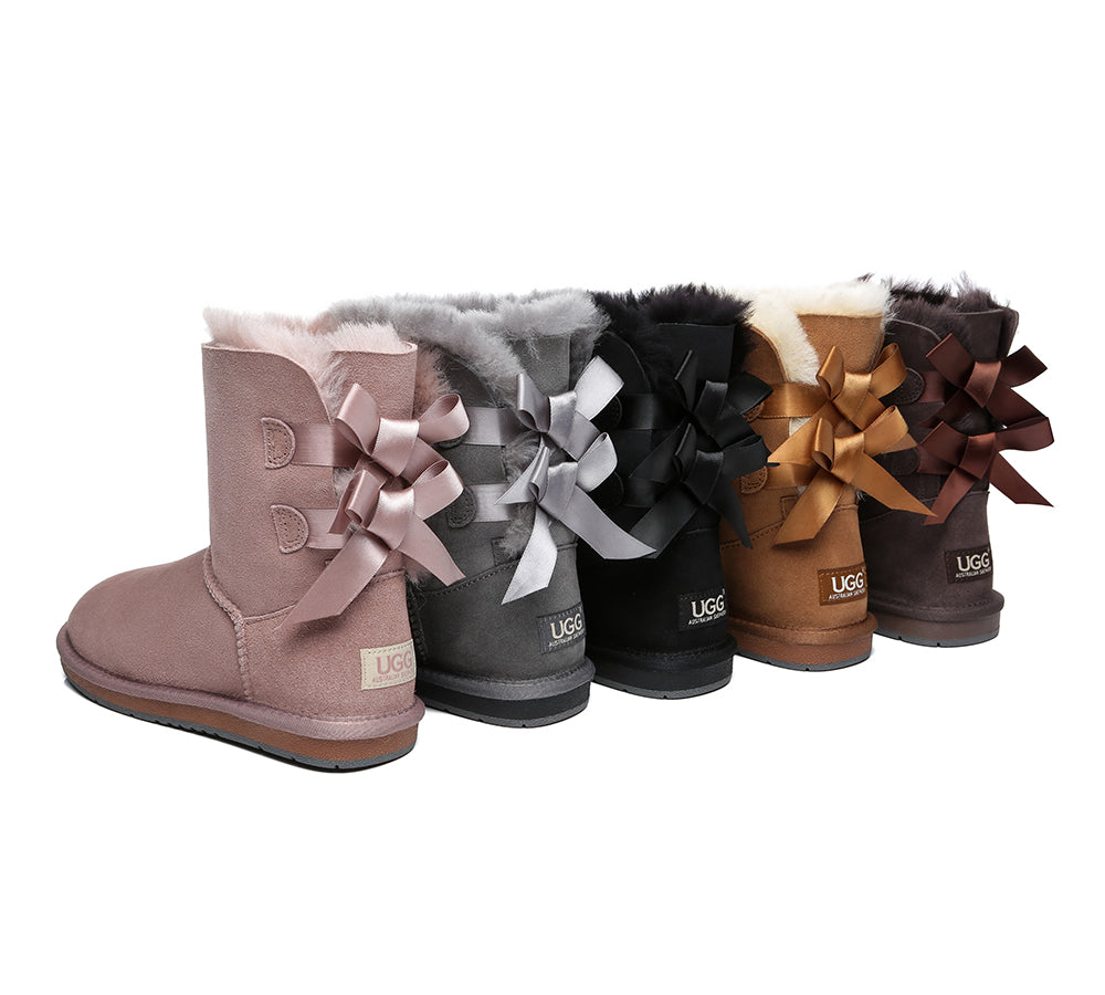 Women Short Boots With Double Back Bow Uggoutlet