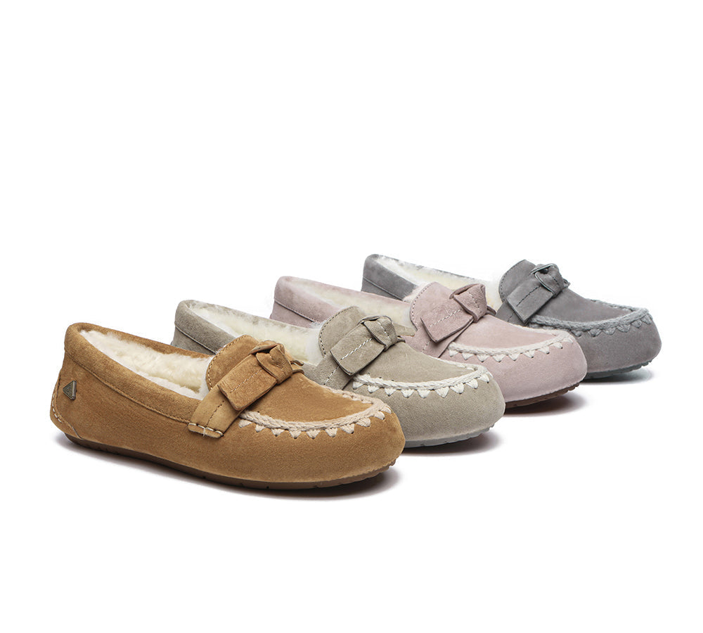 UGG Moccasins - EVERAU?? UGG Women Sheepskin Wool Bow Ankle Slippers Woven Moccasins