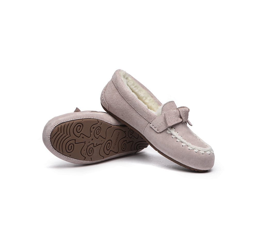 UGG Moccasins - EVERAU?? UGG Women Sheepskin Wool Bow Ankle Slippers Woven Moccasins