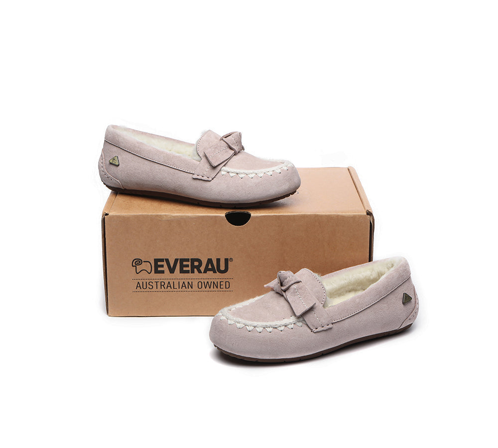 UGG Moccasins - EVERAU?? UGG Women Sheepskin Wool Bow Ankle Slippers Woven Moccasins