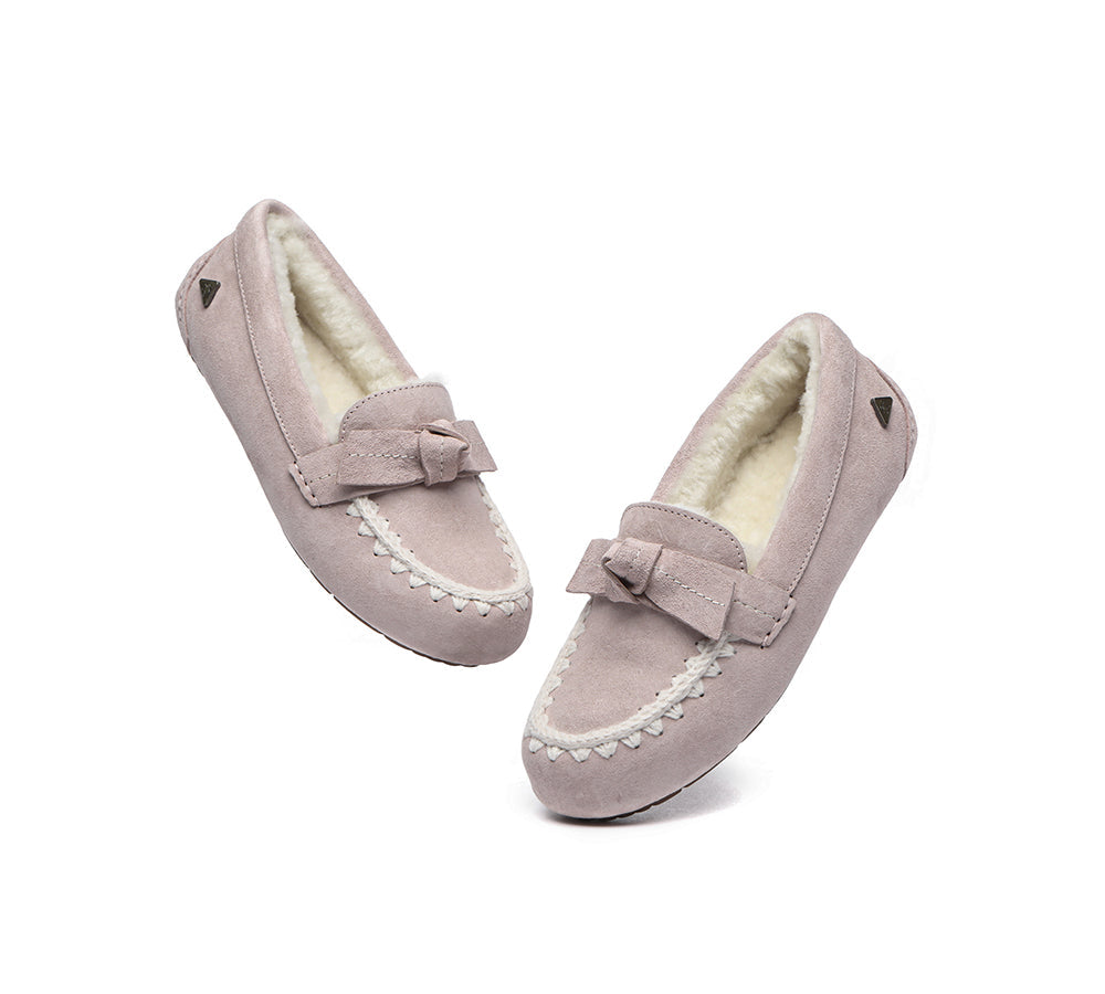 UGG Moccasins - EVERAU?? UGG Women Sheepskin Wool Bow Ankle Slippers Woven Moccasins