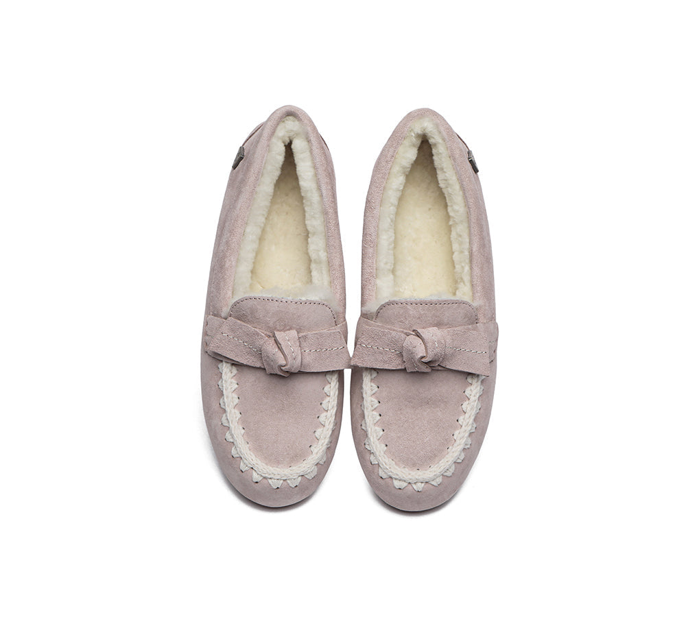 UGG Moccasins - EVERAU?? UGG Women Sheepskin Wool Bow Ankle Slippers Woven Moccasins