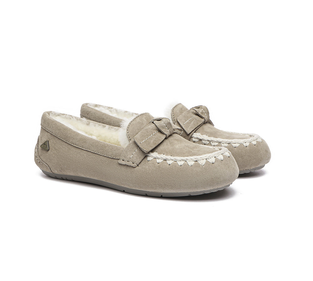 UGG Moccasins - EVERAU?? UGG Women Sheepskin Wool Bow Ankle Slippers Woven Moccasins