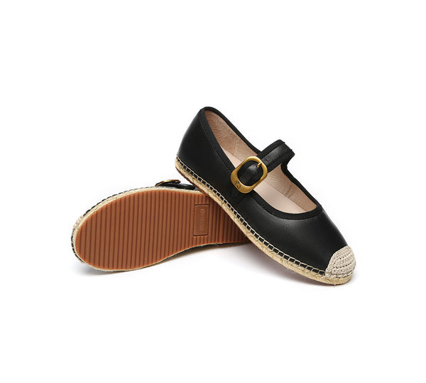 EVERAU® Women Leather Adjustable Buckle Flat Espadrilles Mila - UGG EXPRESS