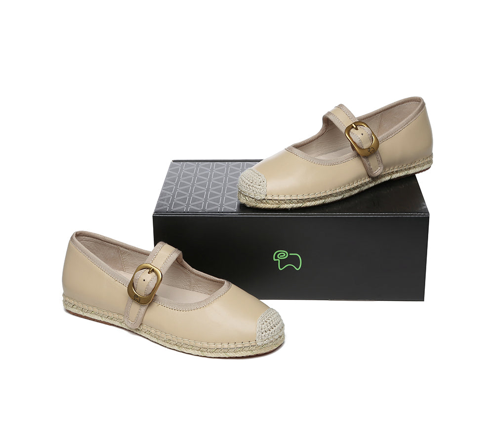 EVERAU® Women Leather Adjustable Buckle Flat Espadrilles Mila - UGG EXPRESS