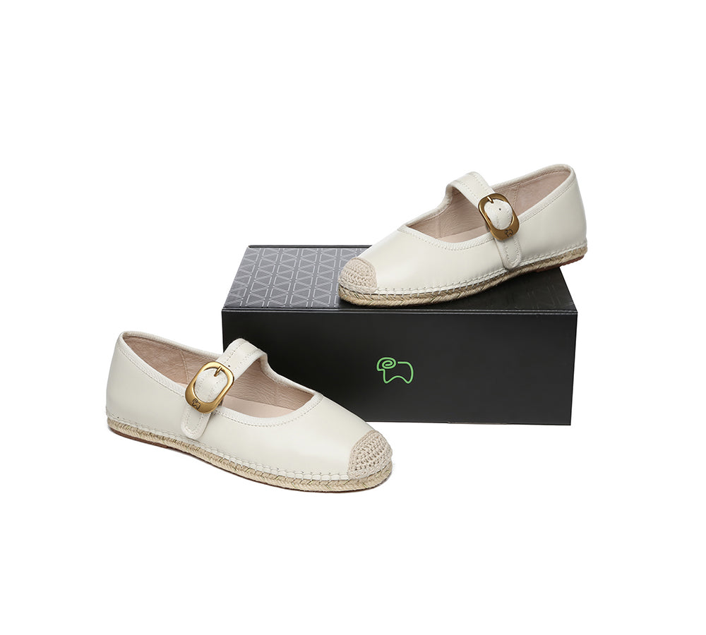 EVERAU® Women Leather Adjustable Buckle Flat Espadrilles Mila - UGG EXPRESS