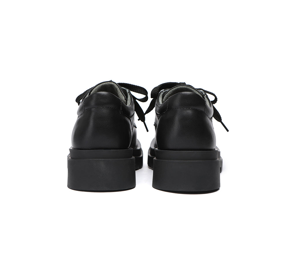 Senior Black Leather Large Size Lace Up School Shoes