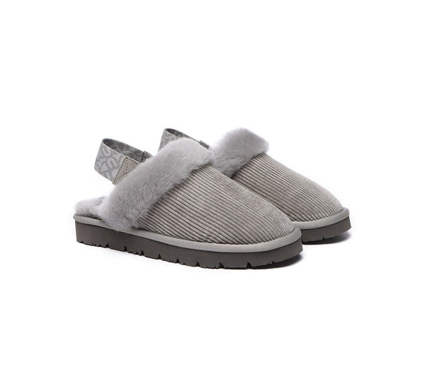 EVERAU® UGG Slippers Women Sheepskin Wool Removable Strap Slingback Corduroy - UGG EXPRESS