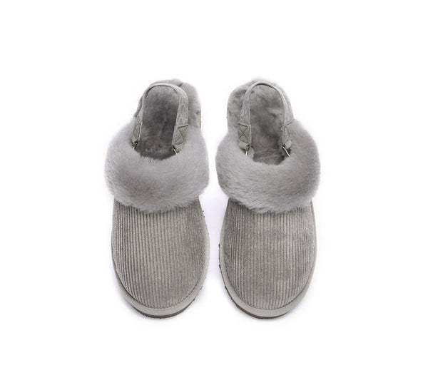 EVERAU® UGG Slippers Women Sheepskin Wool Removable Strap Slingback Corduroy - UGG EXPRESS